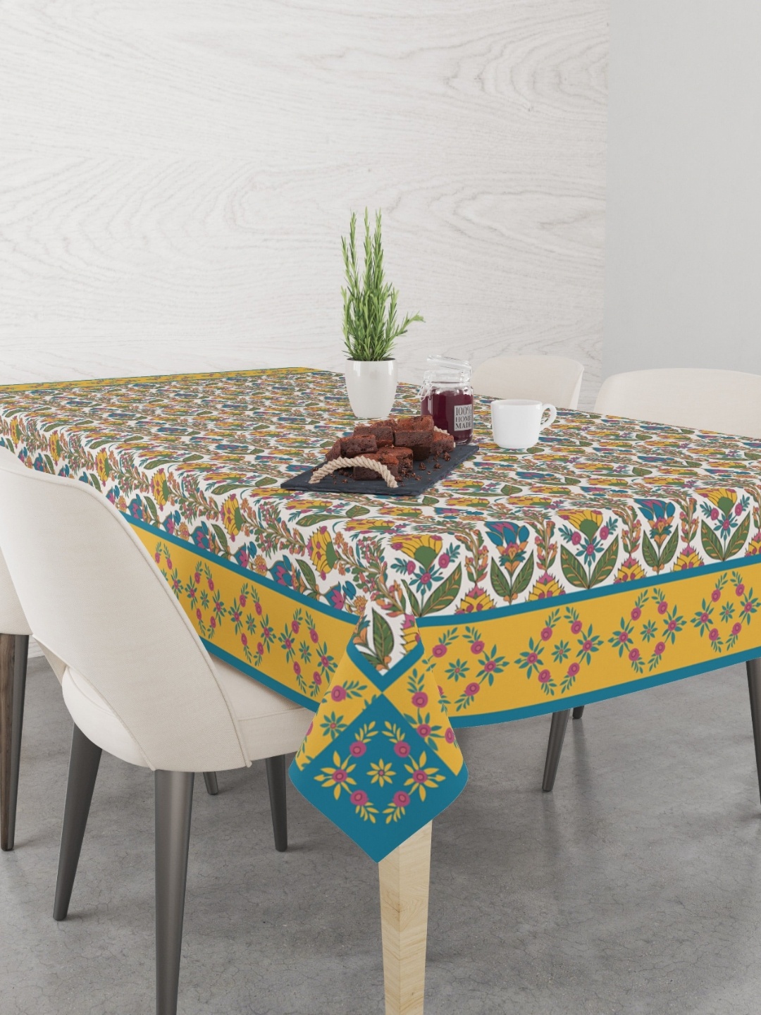 

Astitva Yellow & Blue Anti-Slip Cotton 6-Seater Table Cover