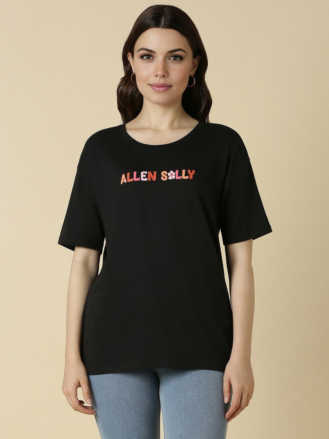 

Allen Solly Woman Women Typography Printed T-shirt, Black