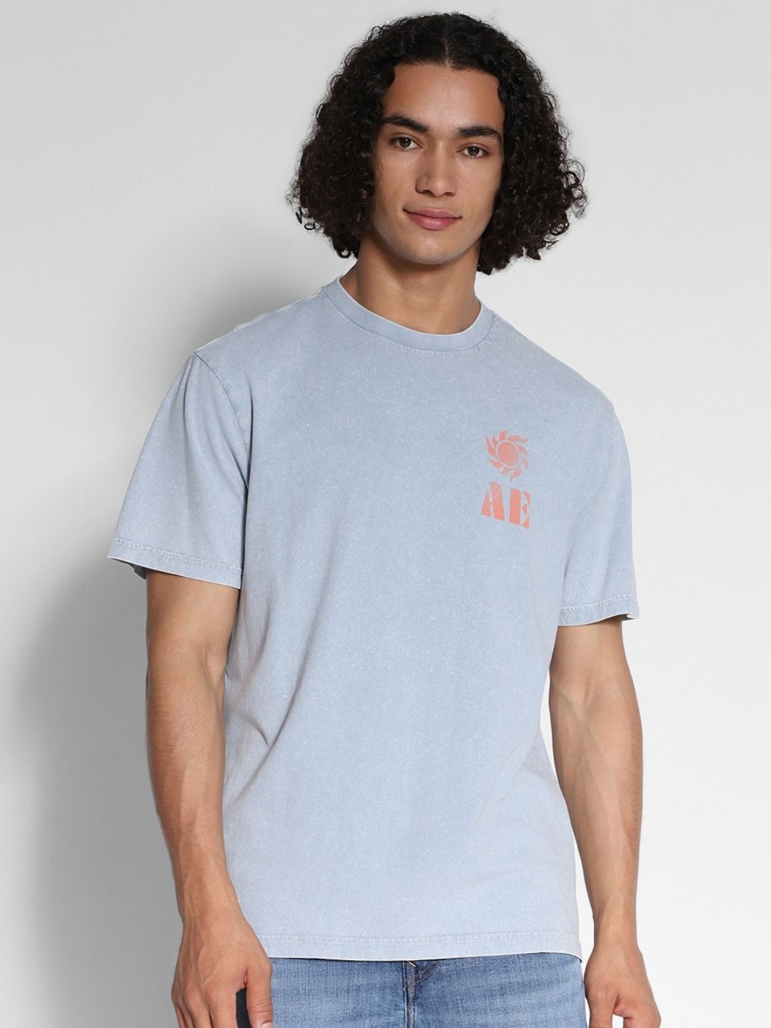 

AMERICAN EAGLE OUTFITTERS Men Printed Round Neck Cotton Tshirt, Blue