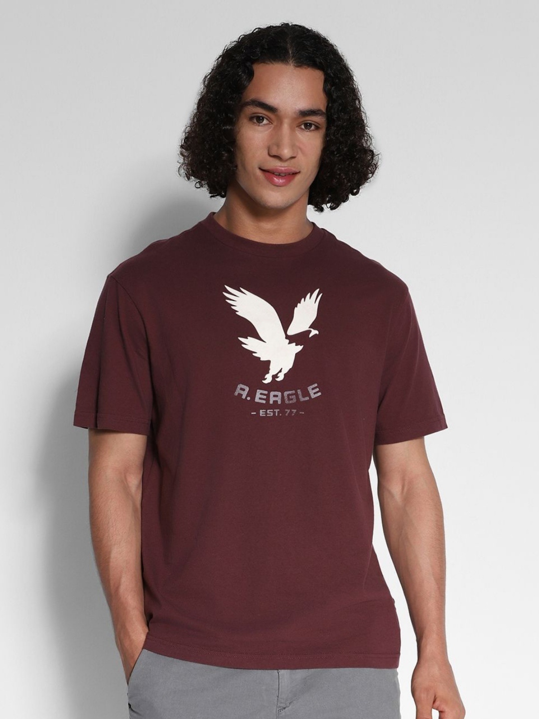 

AMERICAN EAGLE OUTFITTERS Men Printed Round Neck Cotton Tshirt, Maroon