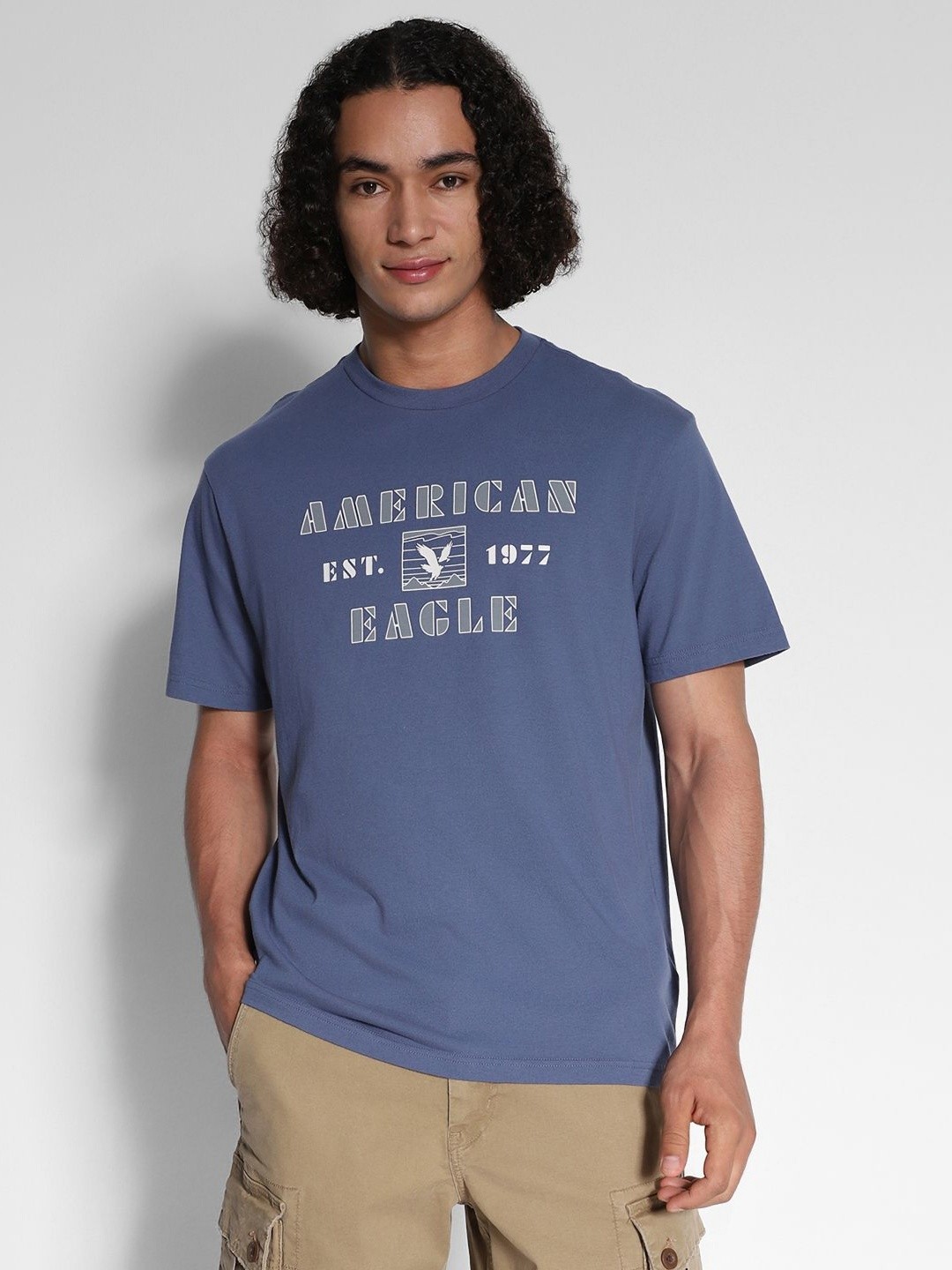 

AMERICAN EAGLE OUTFITTERS Men Printed Round Neck Cotton Tshirt, Blue