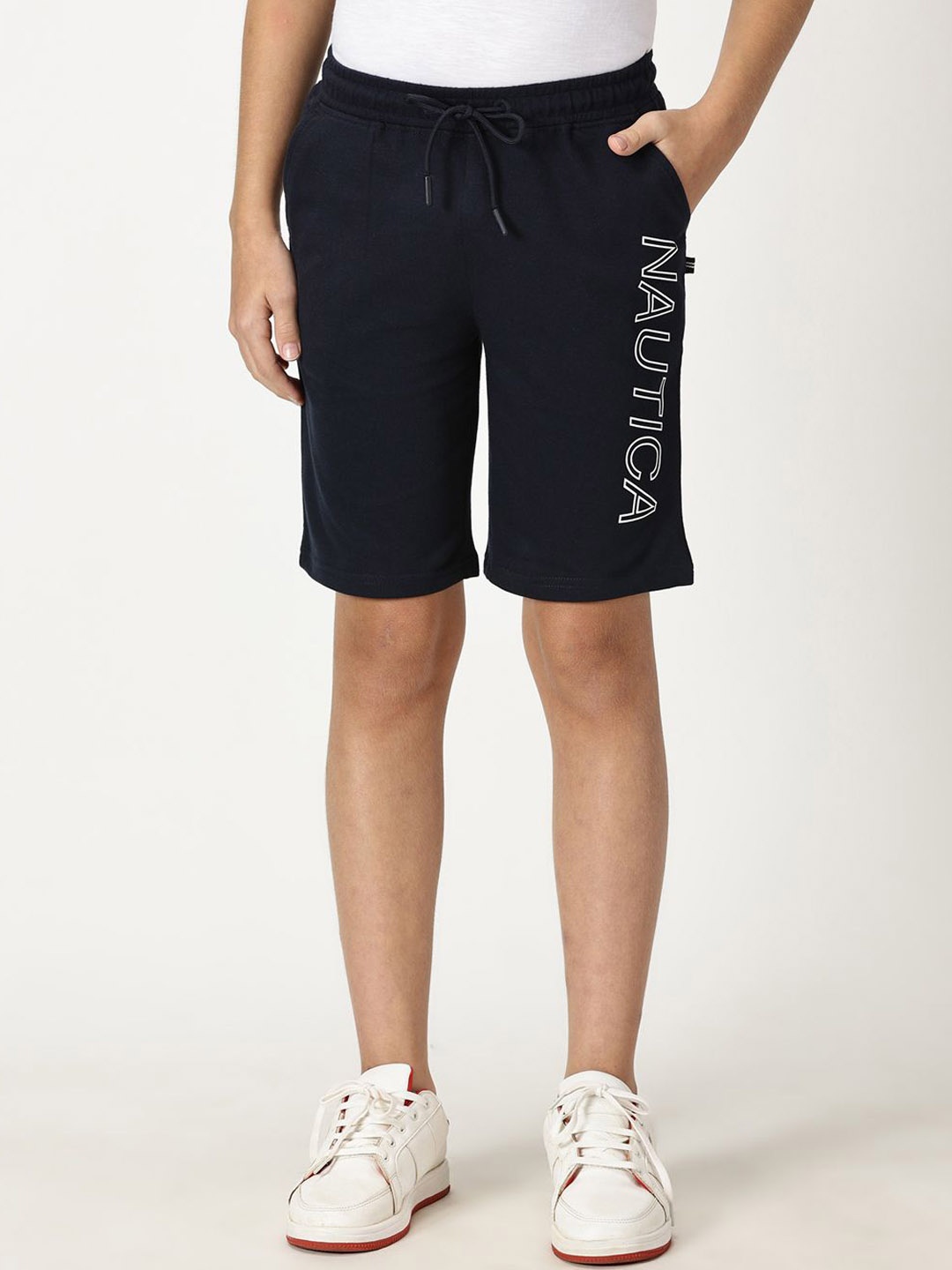 

Nautica Boys Cotton Printed Mid-Rise Shorts, Navy blue