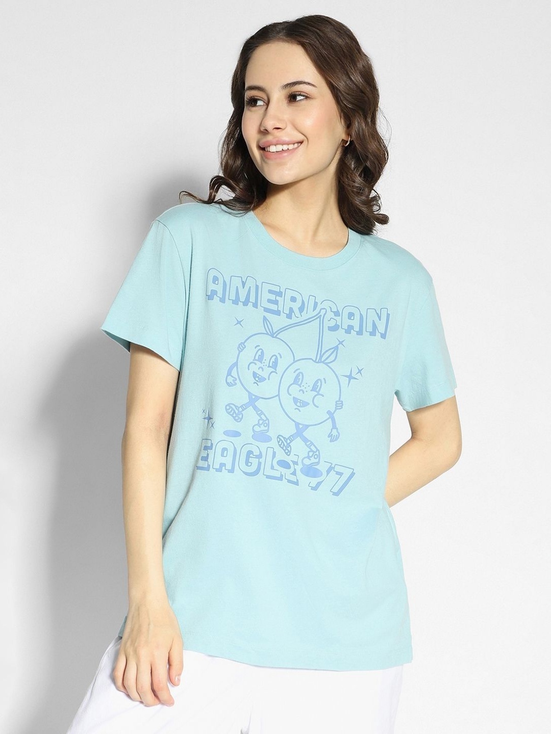

AMERICAN EAGLE OUTFITTERS Women Printed Round Neck Cotton Tshirt, Green