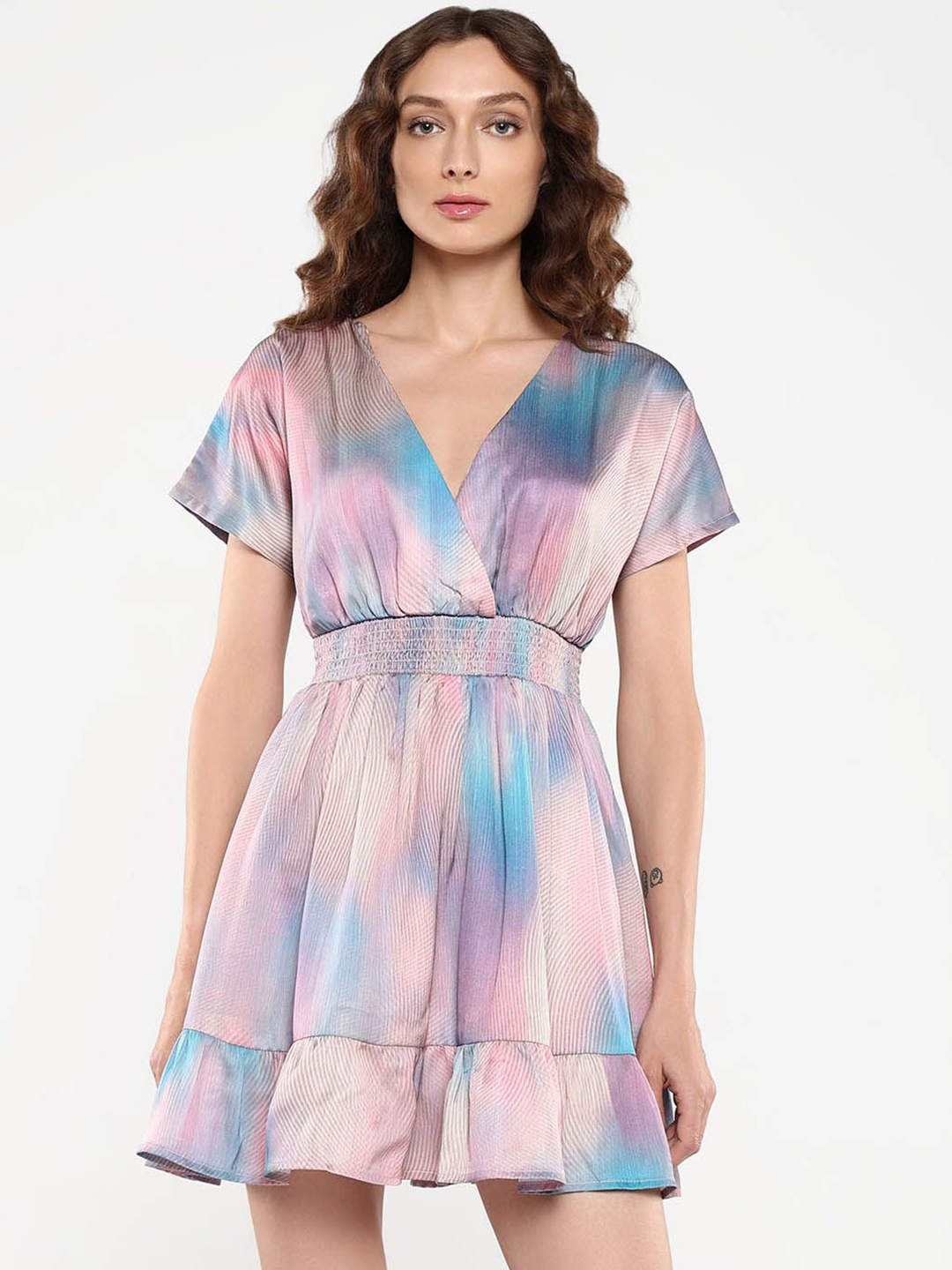 

RAREISM Women Printed Fit & Flare Dress, Beige
