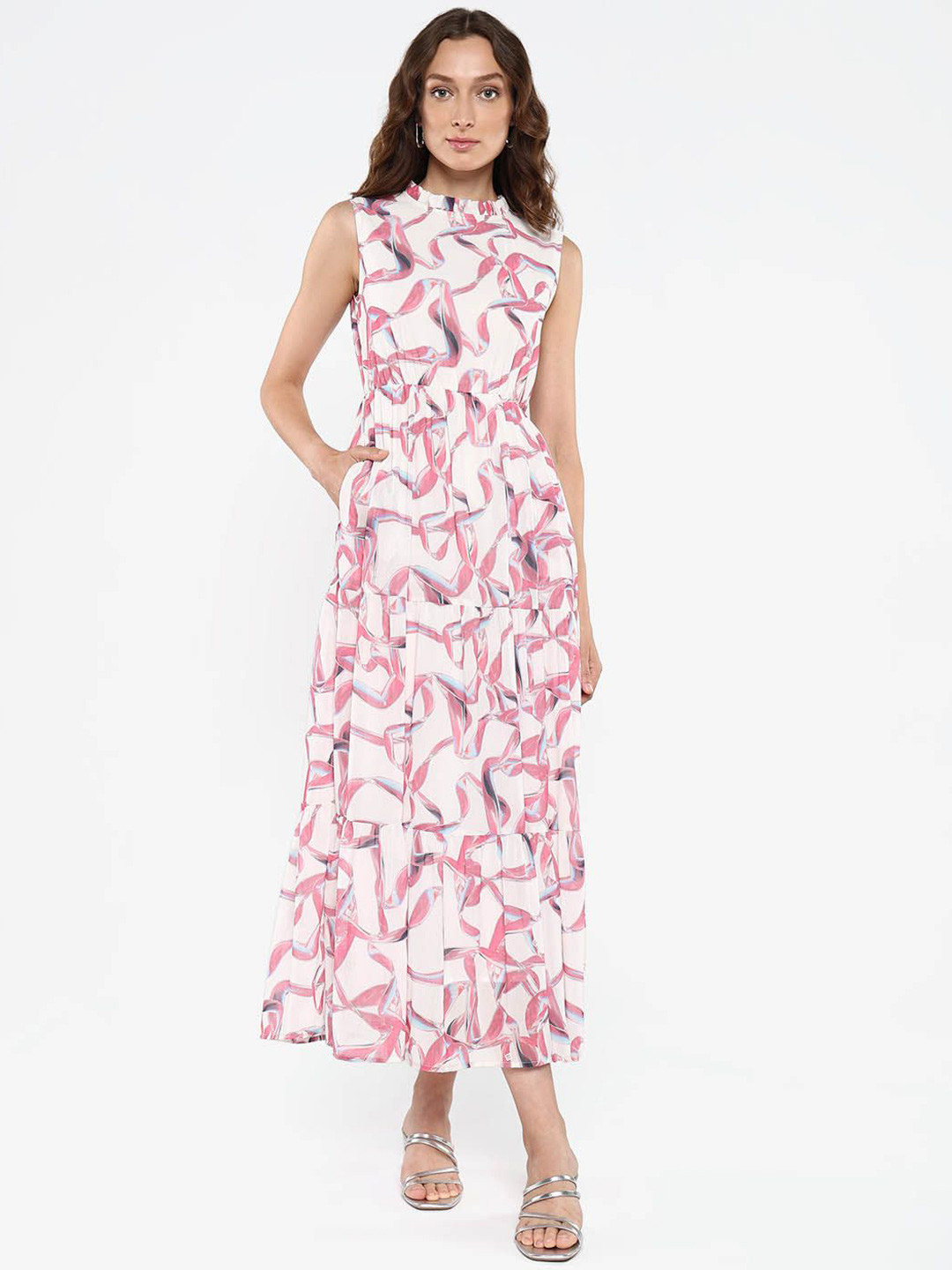 

RAREISM Printed Fit & Flare Midi Dress, Pink