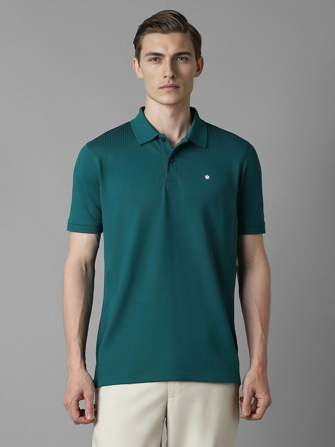 

Louis Philippe Men Solid Polo Collar Polyester T-Shirt, Green