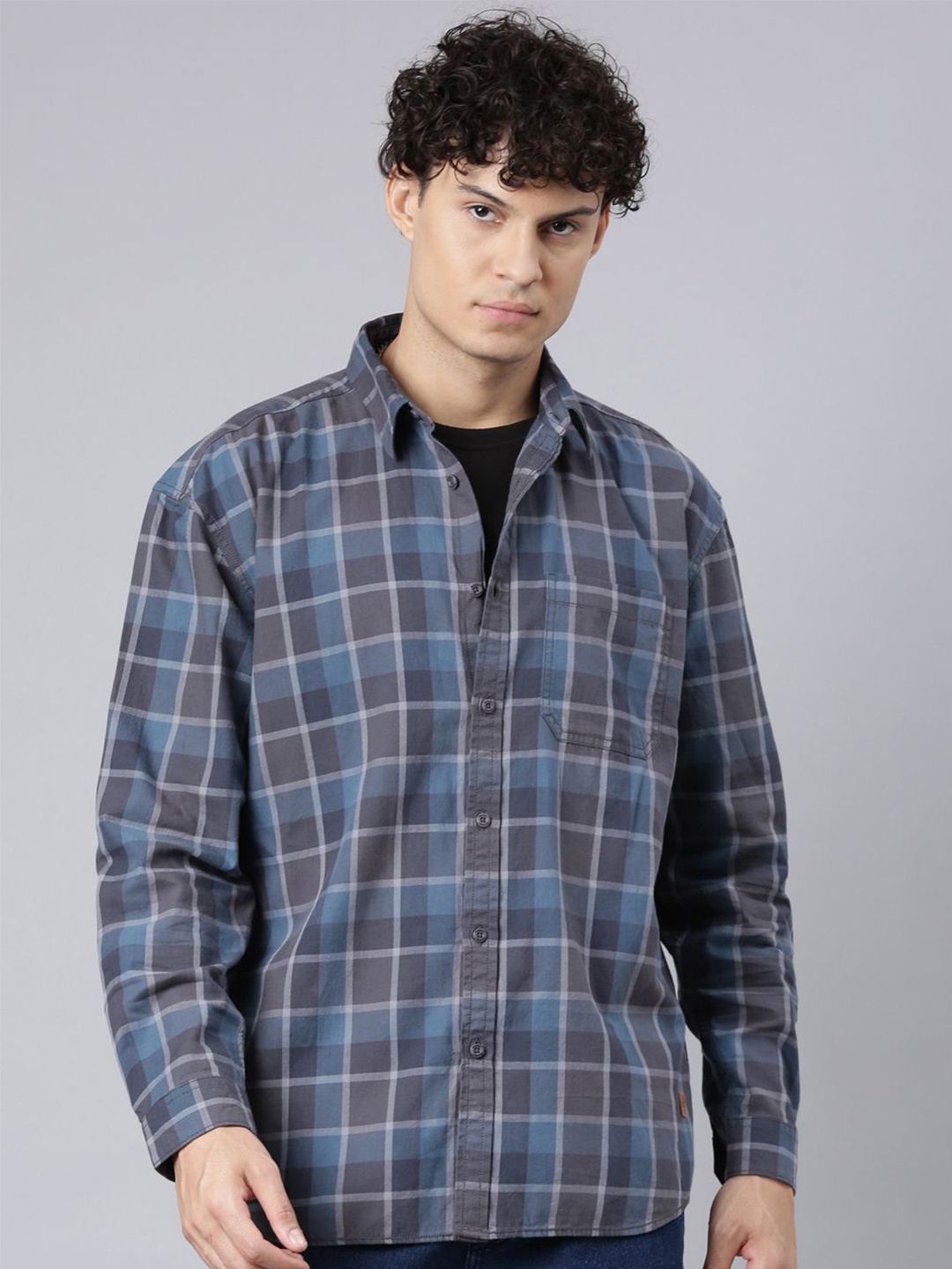 

The Roadster Lifestyle Co. Men Relaxed Spread Collar Tartan Checked Relaxed Fit Shirt, Blue