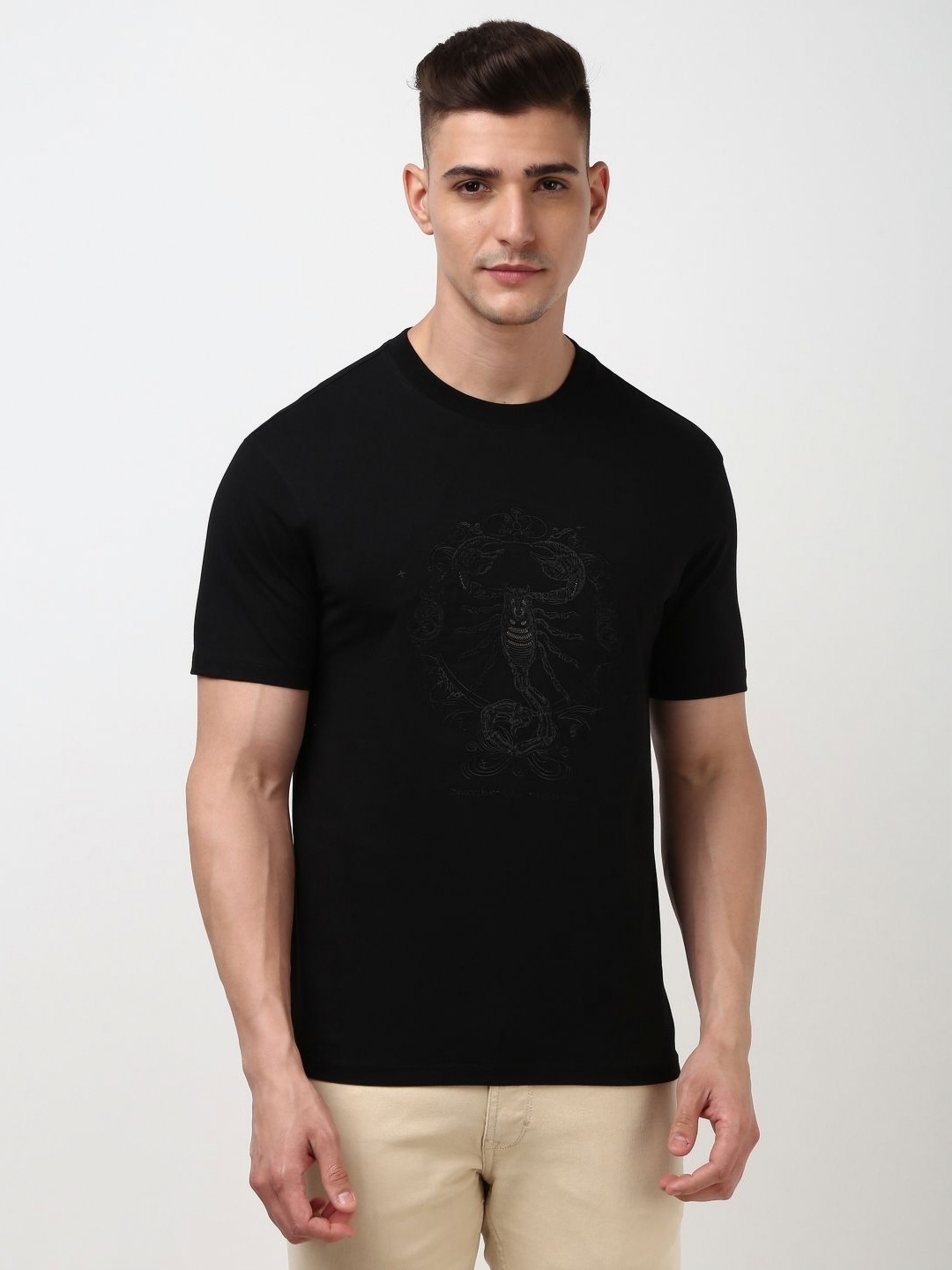 

Peter England Casuals Men Typography Printed Round Neck Cotton T-Shirt, Black