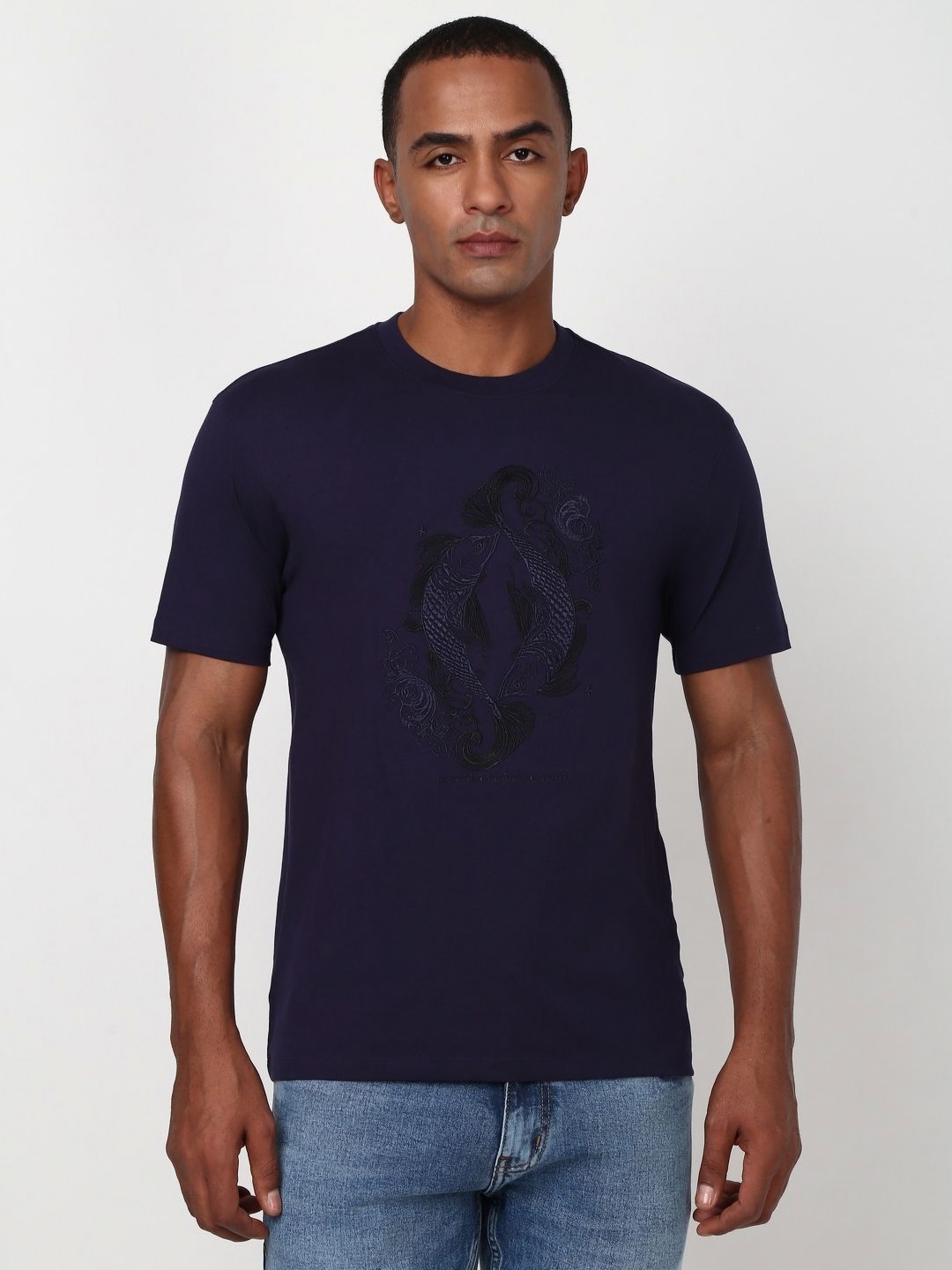 

Peter England Casuals Men Graphic Printed Round Neck Cotton T-Shirt, Purple