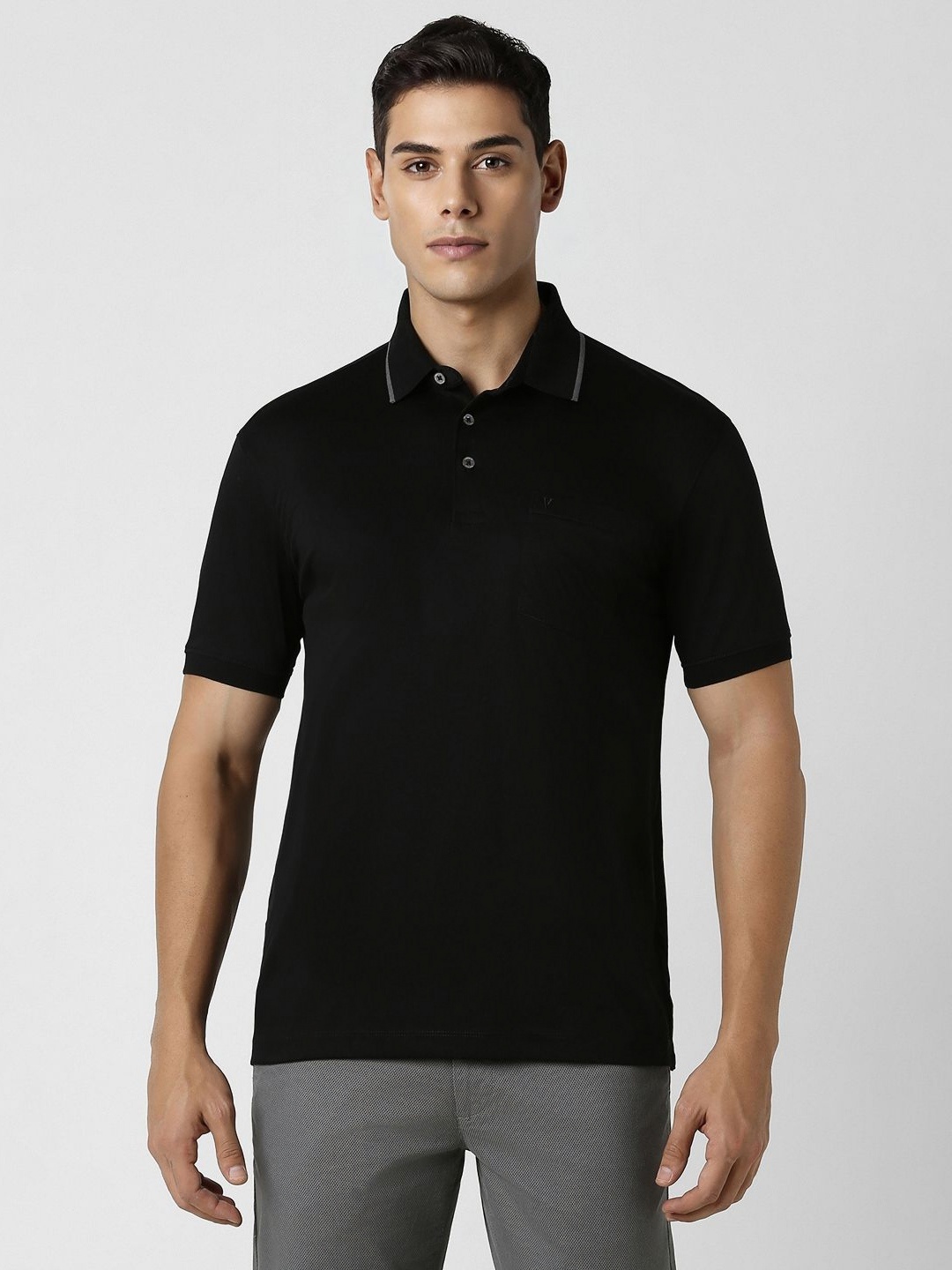 

Van Heusen Men Solid Polo Collar Cotton T-Shirt, Black