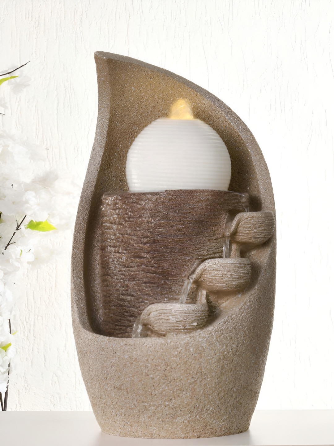Athome by Nilkamal Beige & White Textured Water Fountain