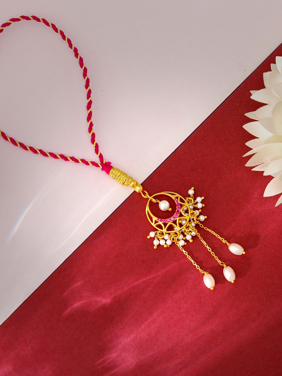 

GIVA 925 Silver Beaded Symphony Lumba Rakhi With Roli & Chawal, Gold