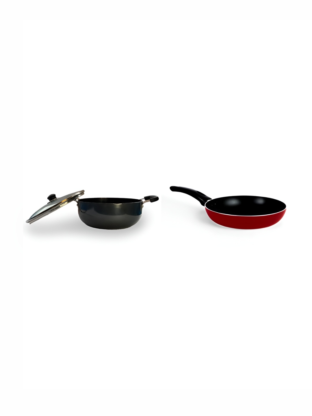 

USHA SHRIRAM Black & Red Non Stick Frying Pan & Kadai With Lid