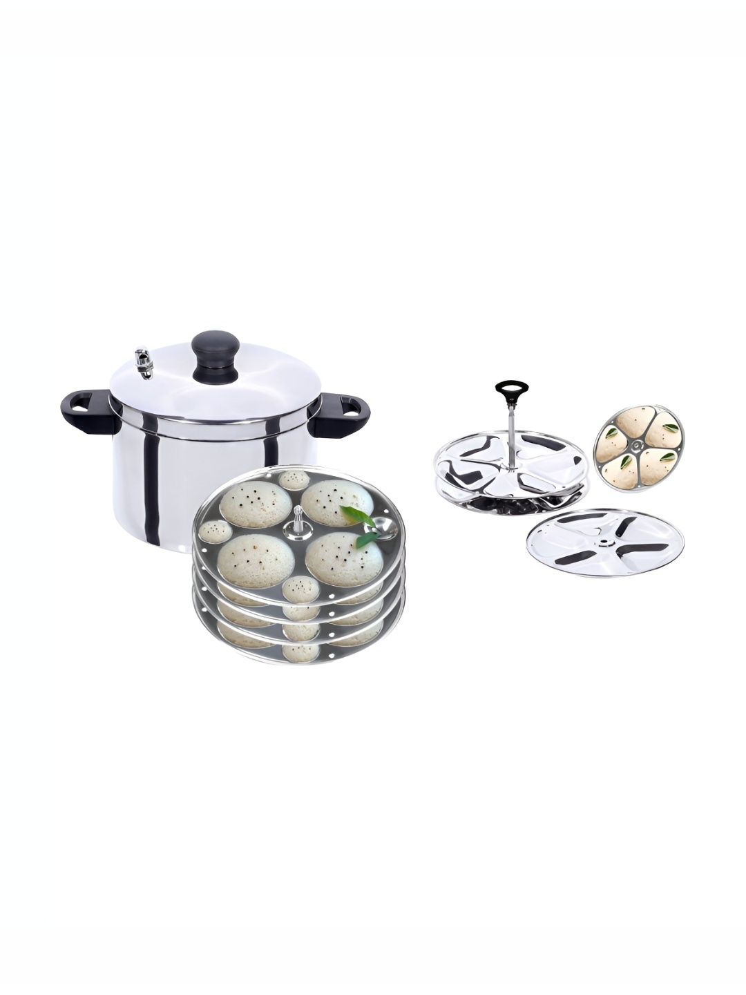 

USHA SHRIRAM Grey Idli Maker With Stand & 4 Round Plate With 3 Tri Plate, Steel