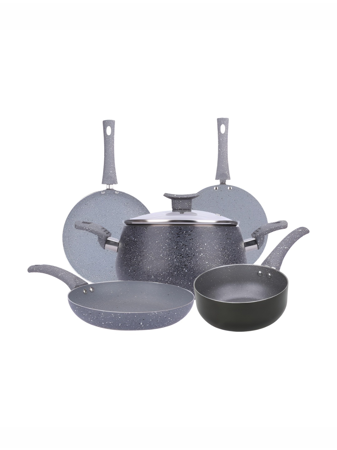 

USHA SHRIRAM Grey 5 Pieces Non-Stick Handi With Fry Pan & Sauce Pan