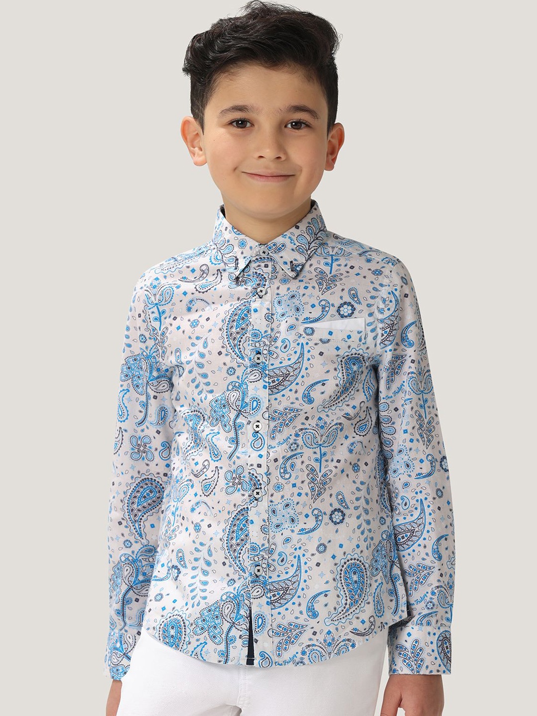

One Friday Boys Comfort Paisley Printed Cotton Casual Shirt, White
