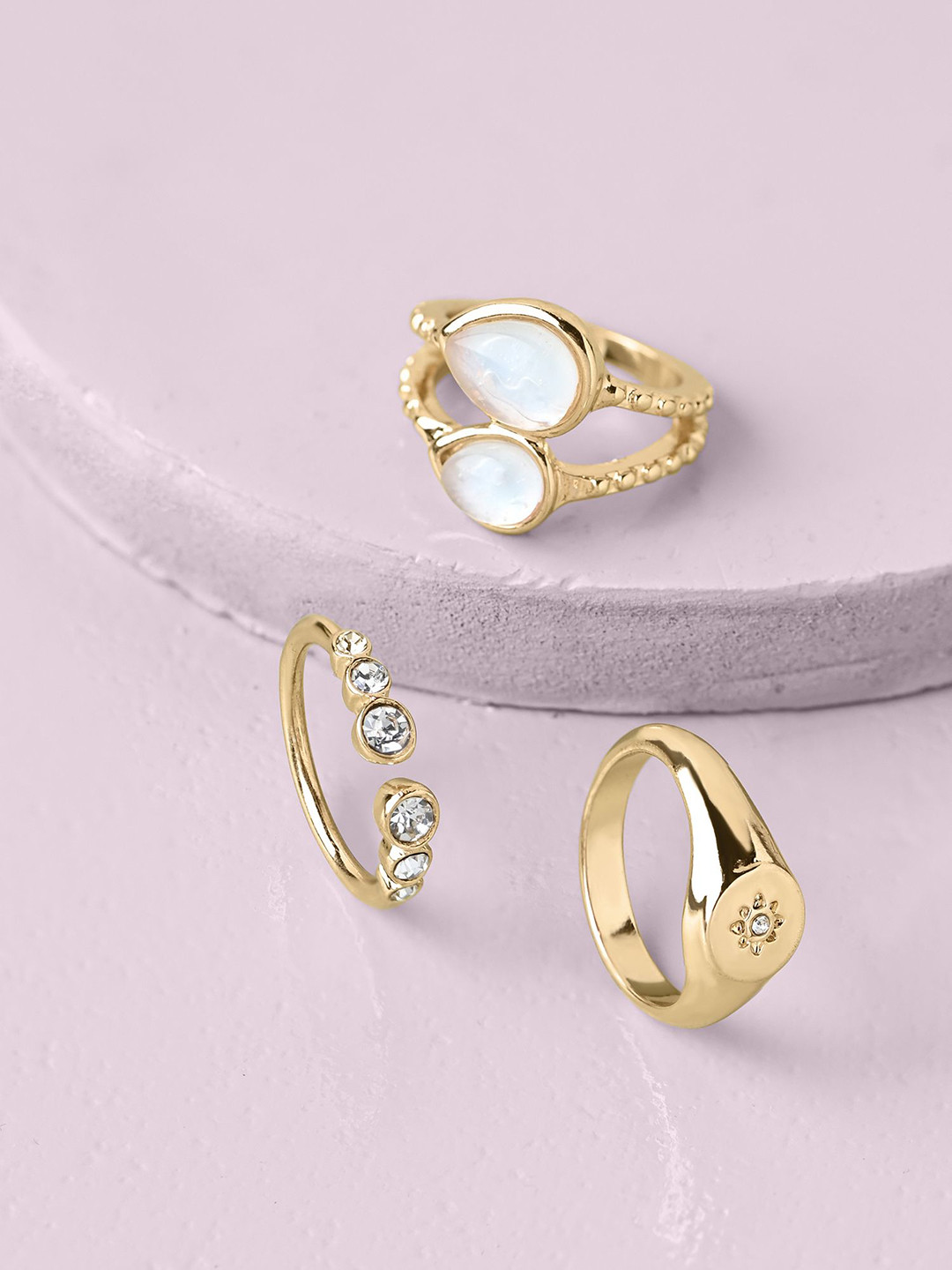 

Accessorize Set Of 3 Mother Of Pearl Finger Rings, Gold