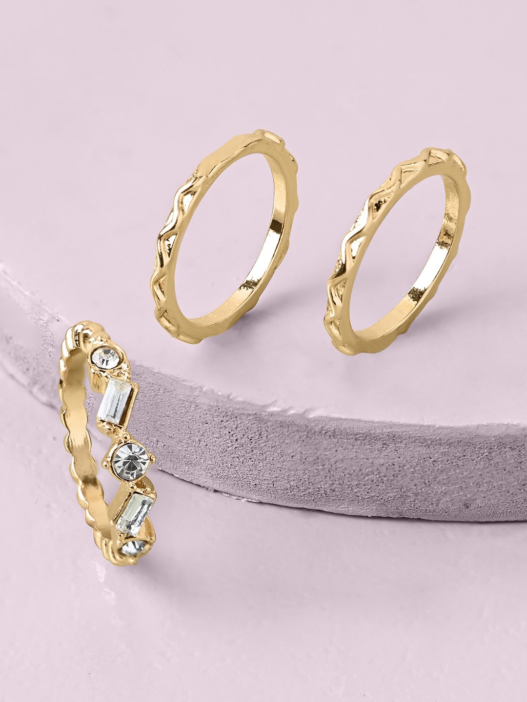 

Accessorize Set Of 3 Crystal Stone Studded Finger Rings, Gold