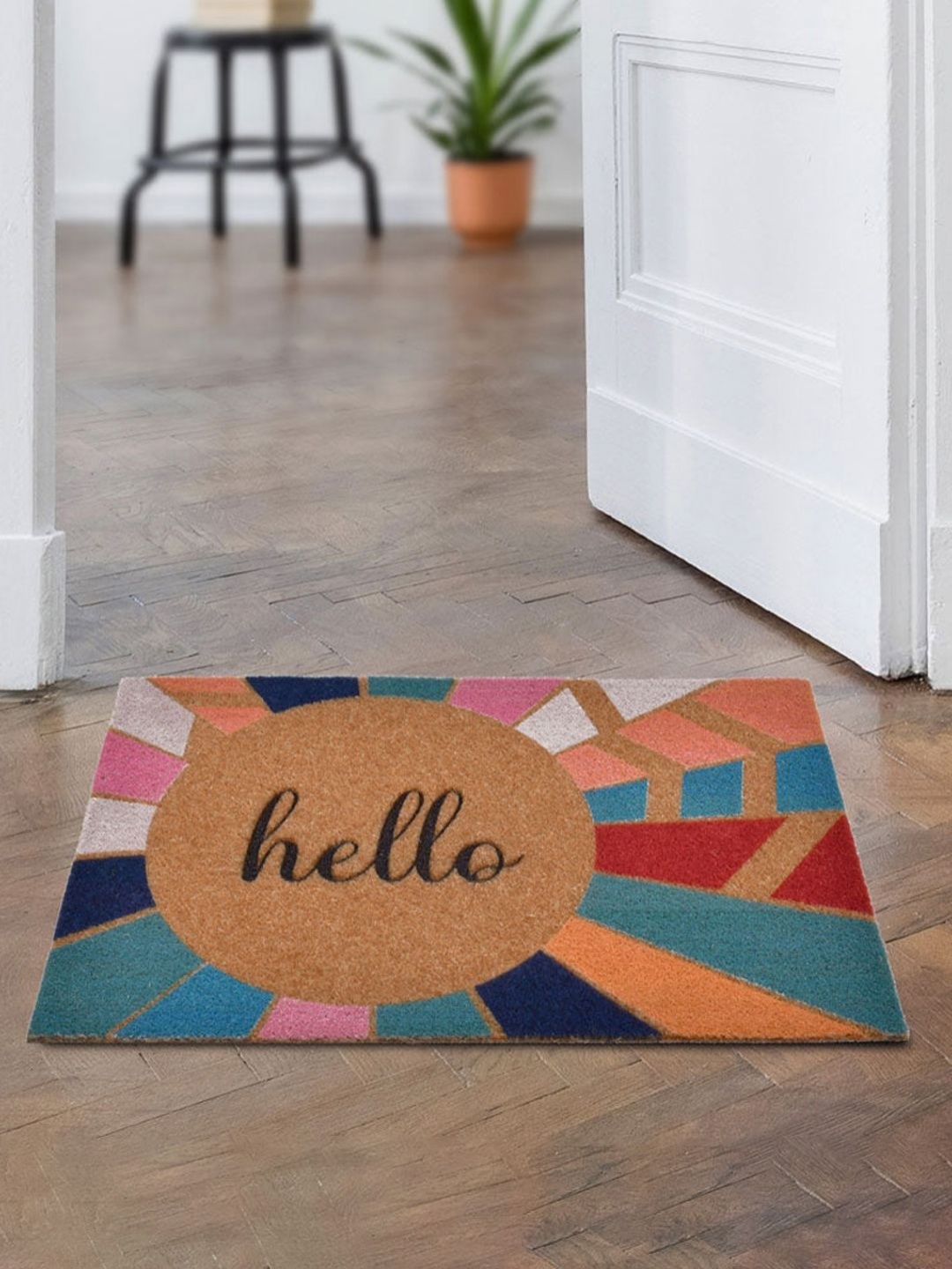 

Athome by Nilkamal Brown & Blue Rectangular Anti-Skid Doormat