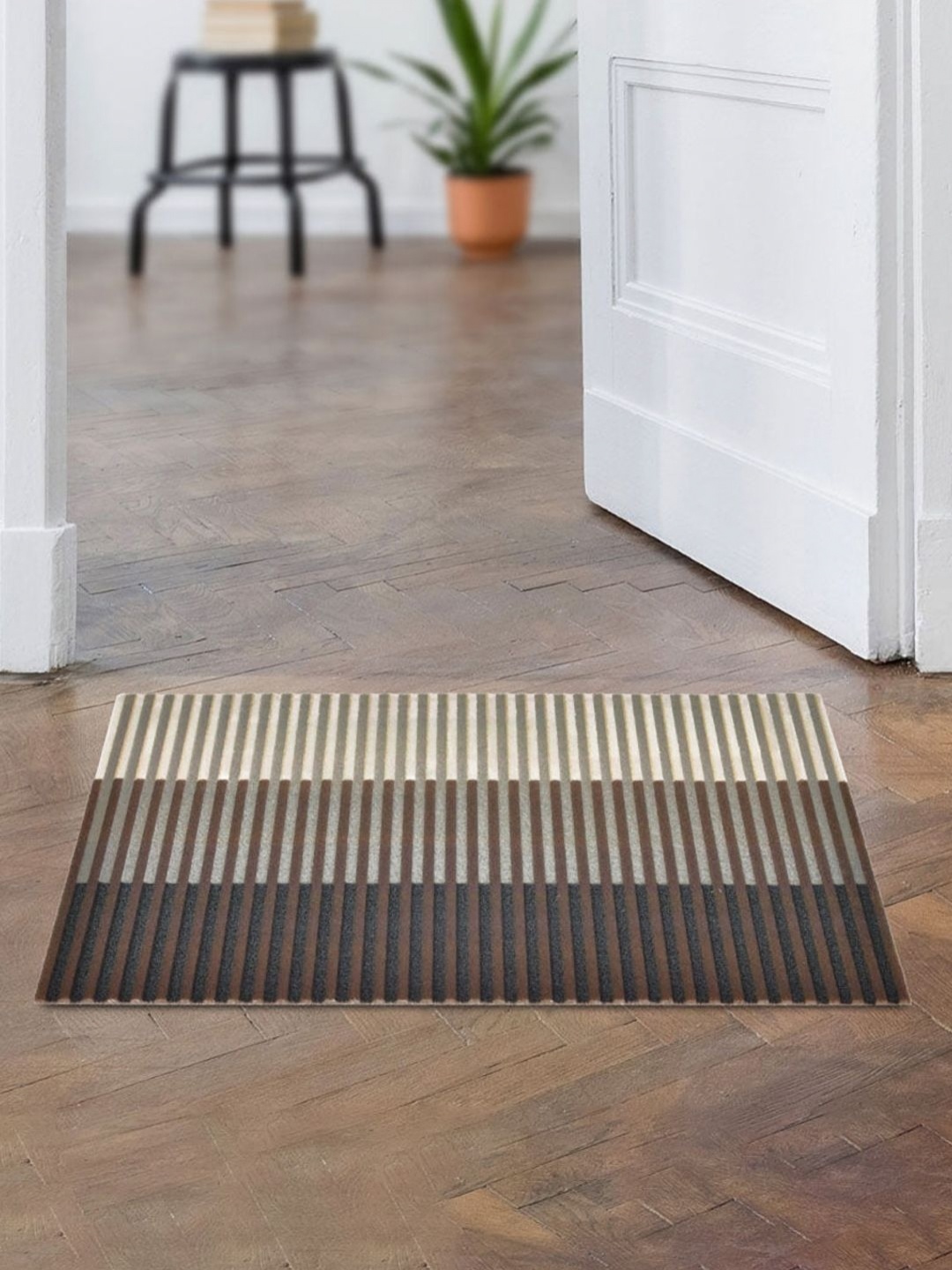 

Athome by Nilkamal Brown & Grey Rectangular Anti-Skid Doormat