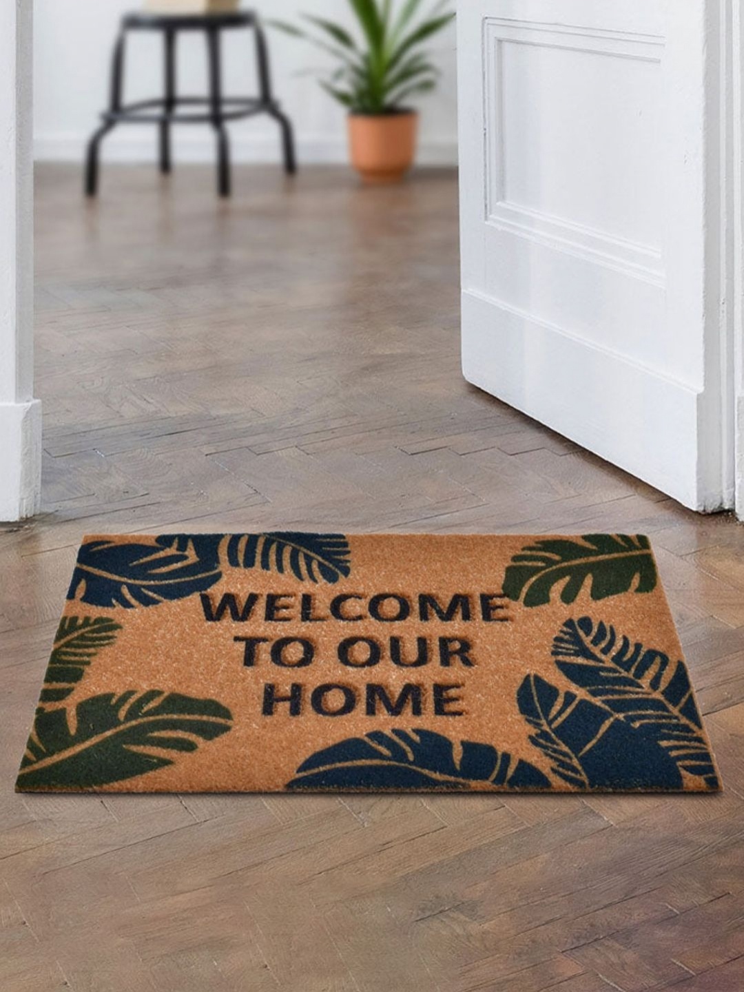 

Athome by Nilkamal Brwon & Green Rectangular Anti-Skid Doormat, Brown