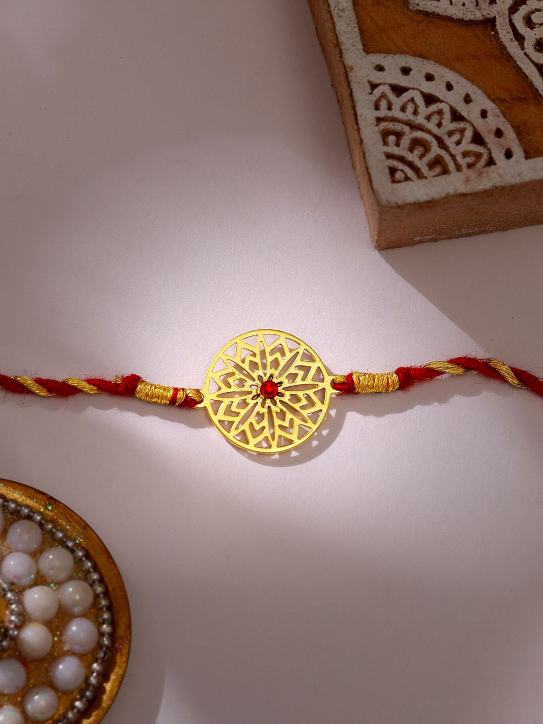 

GIVA 925 Silver Sunstar Rakhi With Roli Chawal, Gold