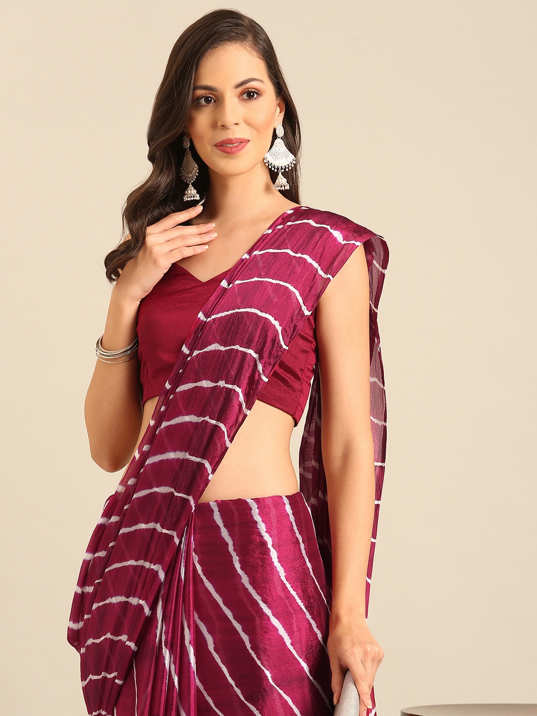 

BAPS Leheriya Pure Silk Saree, Fuchsia