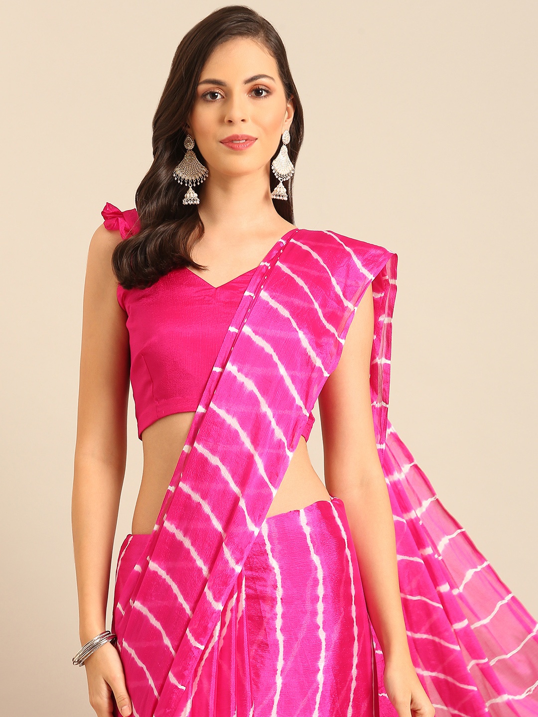 

BAPS Leheriya Pure Silk Saree, Pink