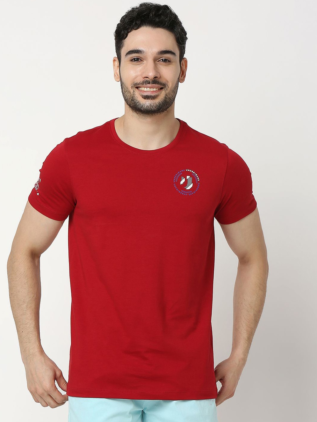 

UnderJeans by Spykar MenCotton T-Shirt, Red