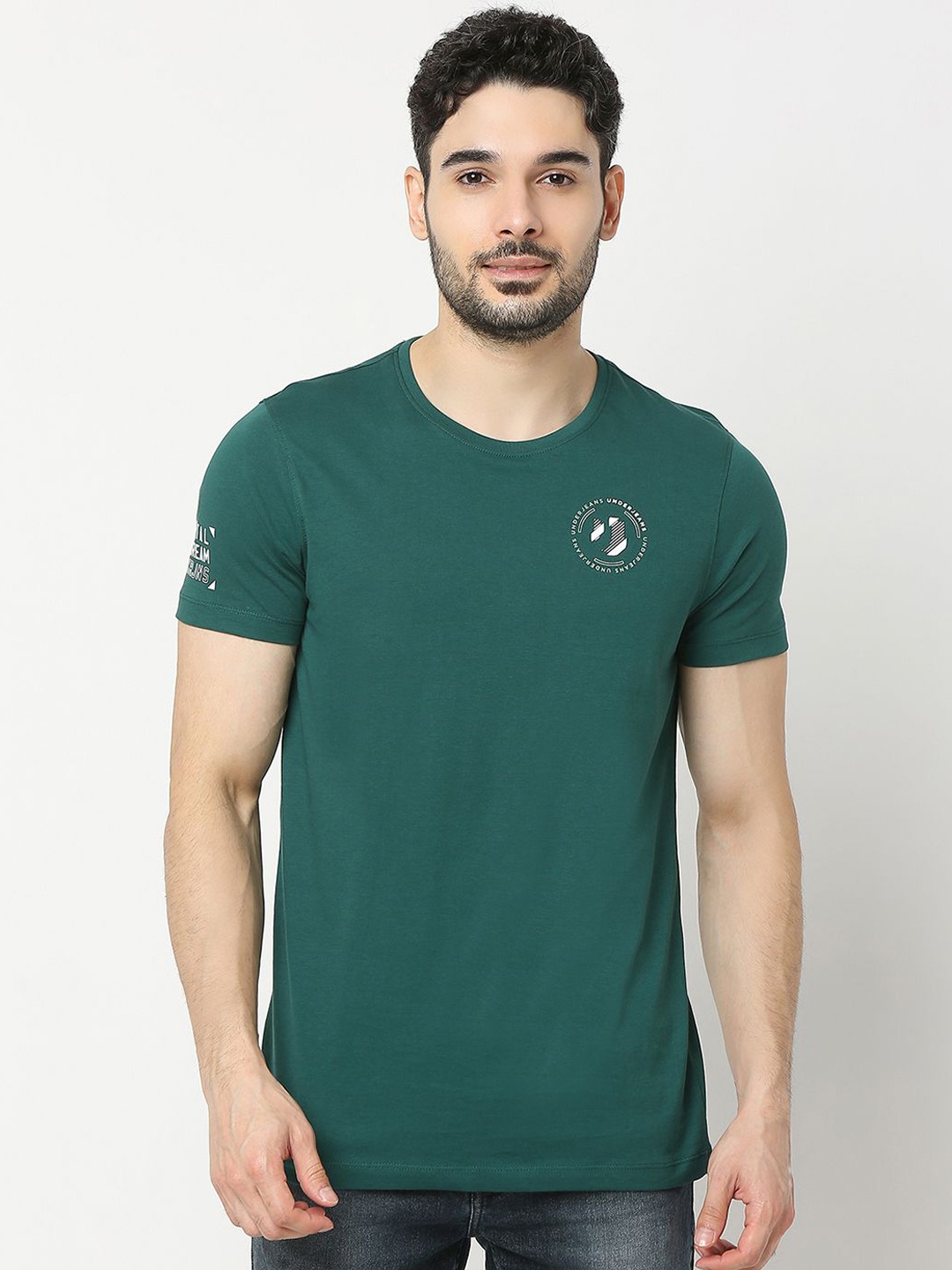 

UnderJeans by Spykar Men Cotton T-Shirt, Green