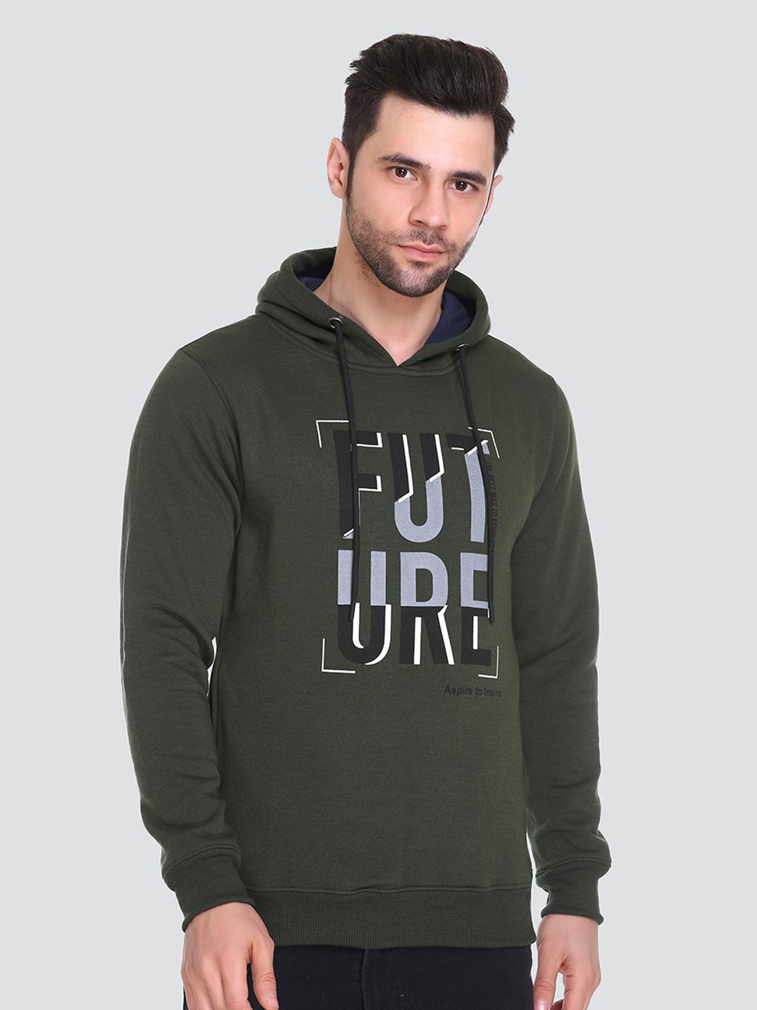 

Tuckinn Men Printed Hooded Sweatshirt, Olive