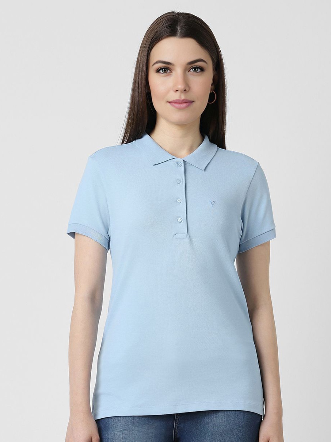 

Van Heusen Woman Women Cotton Short Sleeves Shirt Style Top, Blue