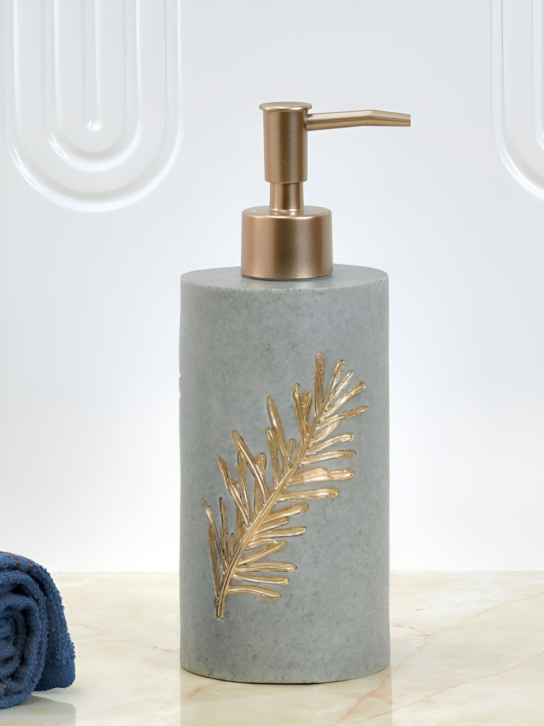 

Athome by Nilkamal Grey & Gold Toned Textured Matte Soap Dispenser 300ml