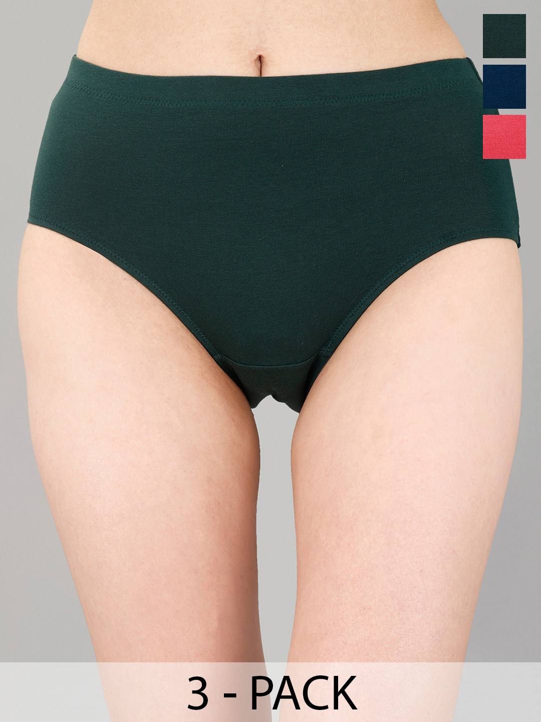 

Soie Women Solid 3Pcs Full Coverage Mid-Rise Hipster Briefs- 3HWB-31 P-12-A, Blue