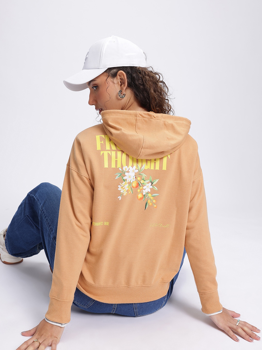 

DressBerry Streetwear Floral Hooded Drop-Shoulder Sweatshirt, Beige