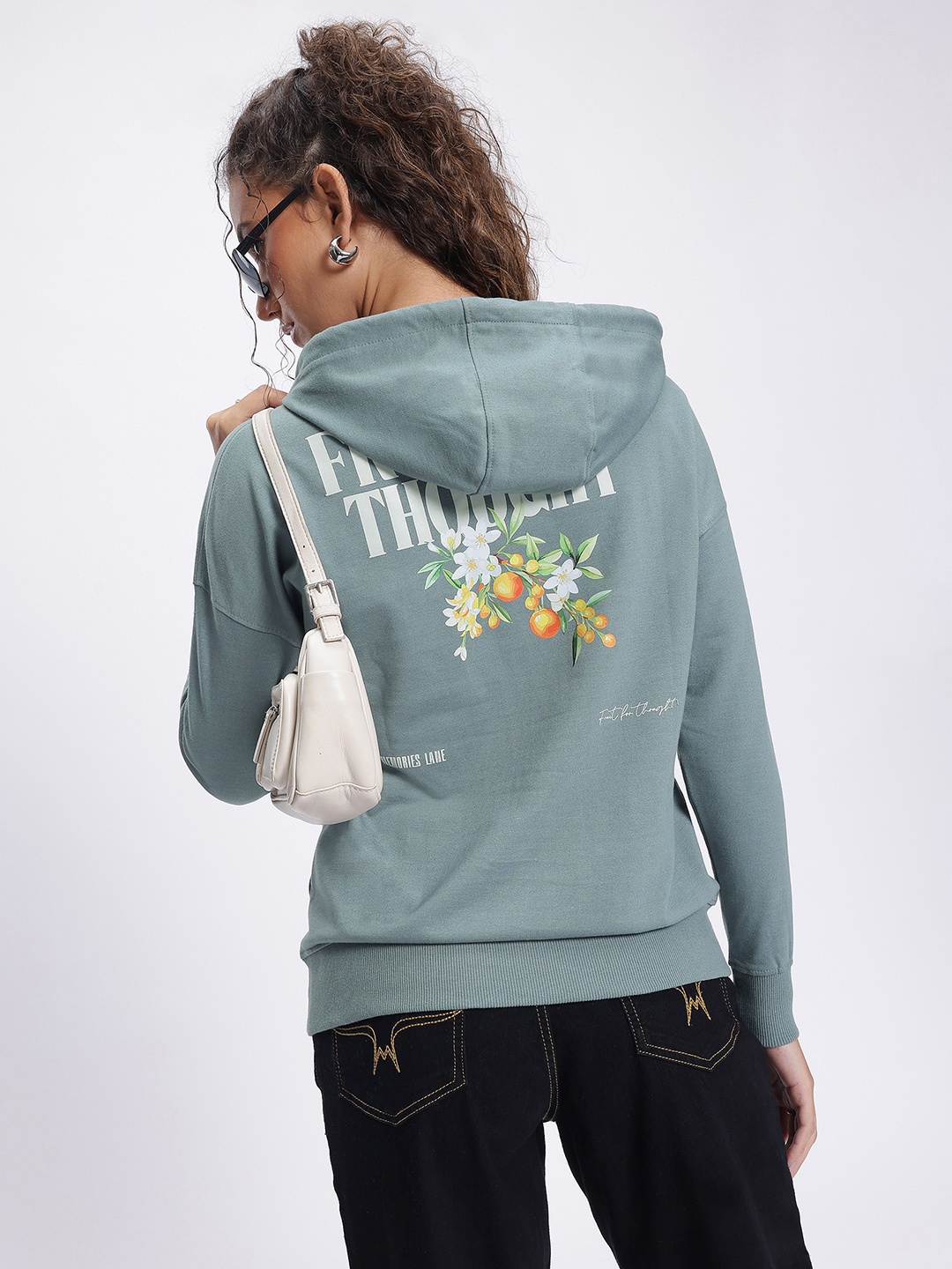 

DressBerry Soft & Sweet Floral Print Hooded Drop-Shoulder Sweatshirt, Blue