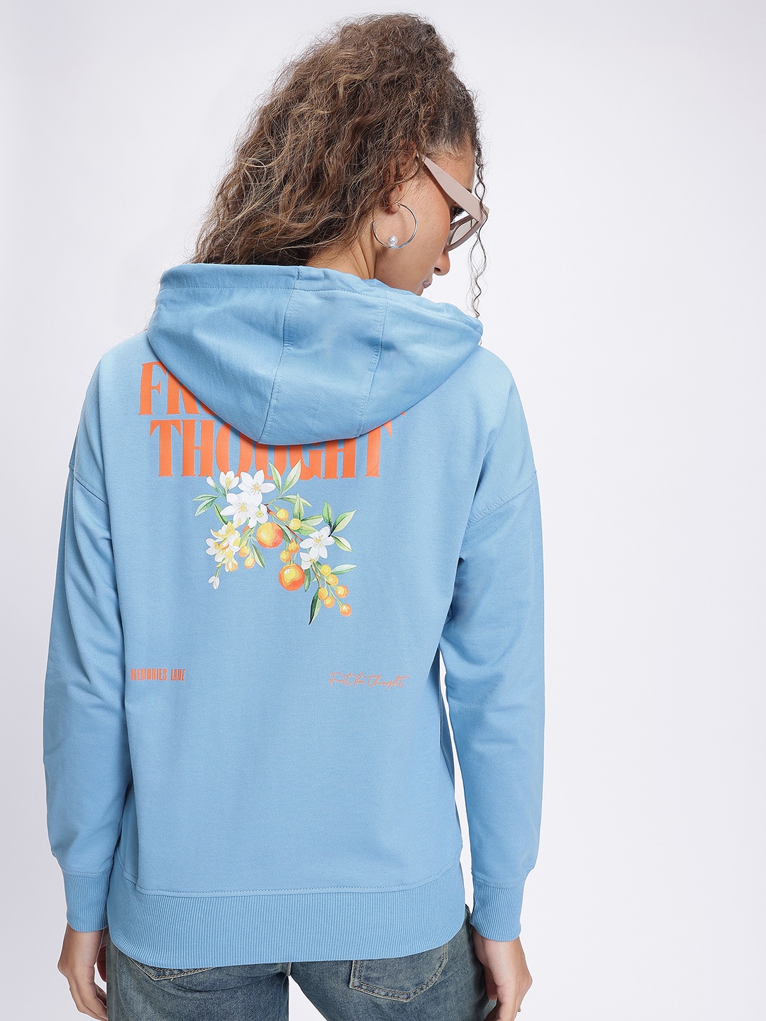 

DressBerry Effortless Elegance Floral Hooded Drop-Shoulder Sweatshirt, Blue