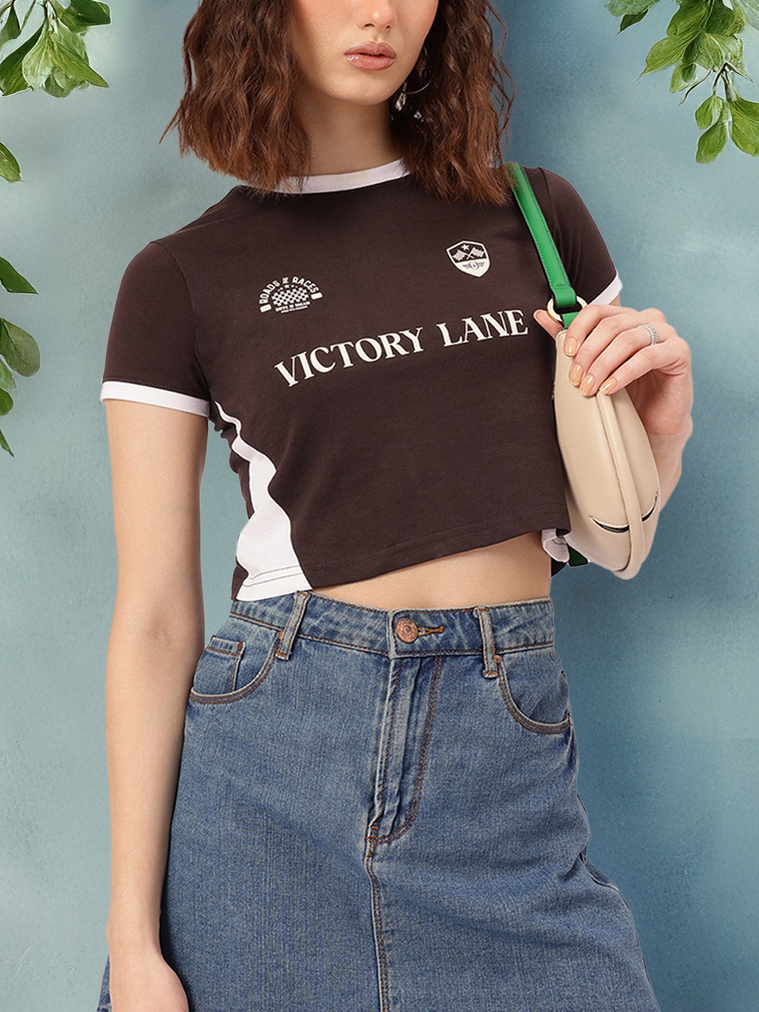 

DressBerry Eclectic Emotions Printed Crop T-shirt, Brown