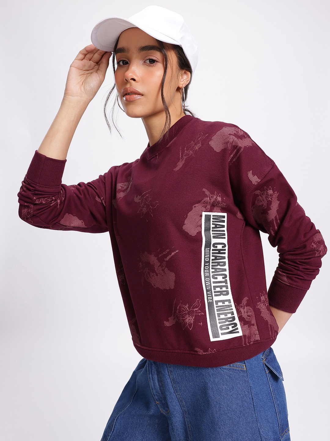 

DressBerry Elevated Basics Printed Drop-Shoulder Sweatshirt, Maroon
