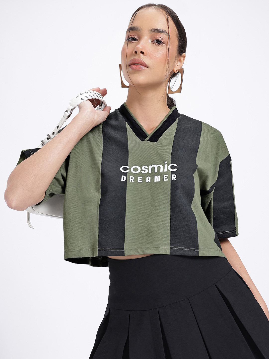 

DressBerry Galaxy Stripes Printed Relaxed T-shirt, Black