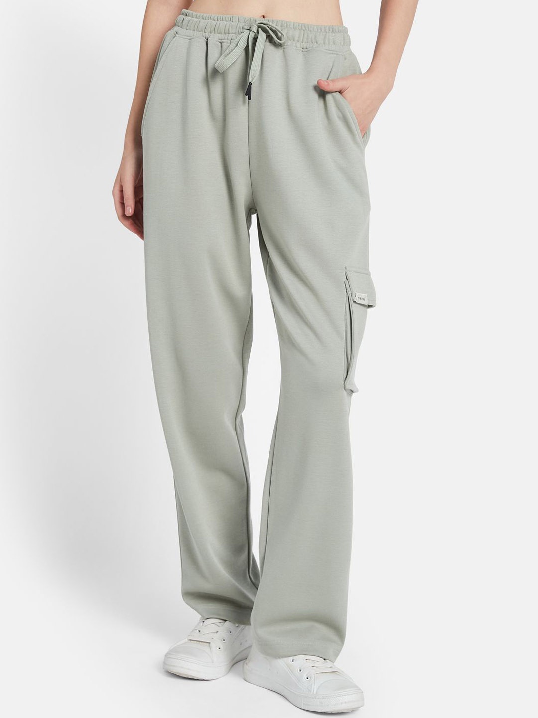 

METTLE Women Cotton Mid Rise Track Pants, Green