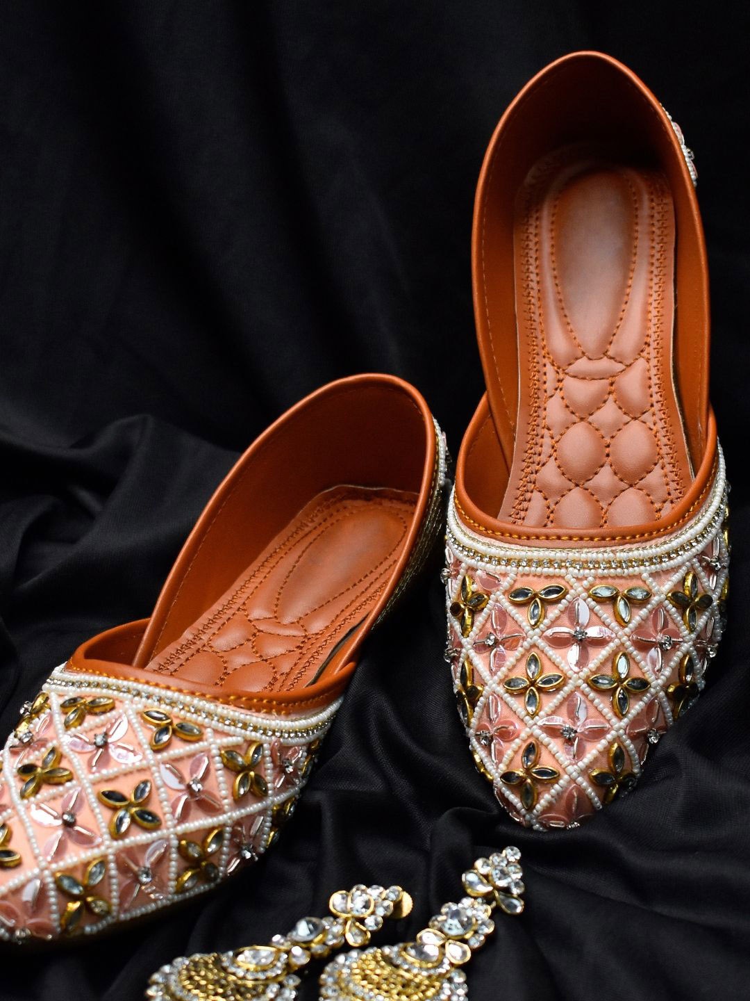 

YASSIO Embellished Round Toe Carissa Jutti Mojaris, Peach