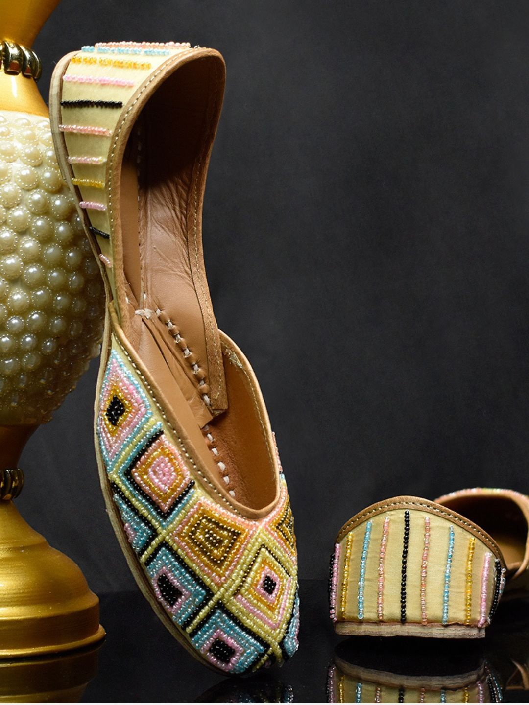 

YASSIO Women Ethnic Embellished Round Toe slip On Mojaris Flats, Mustard