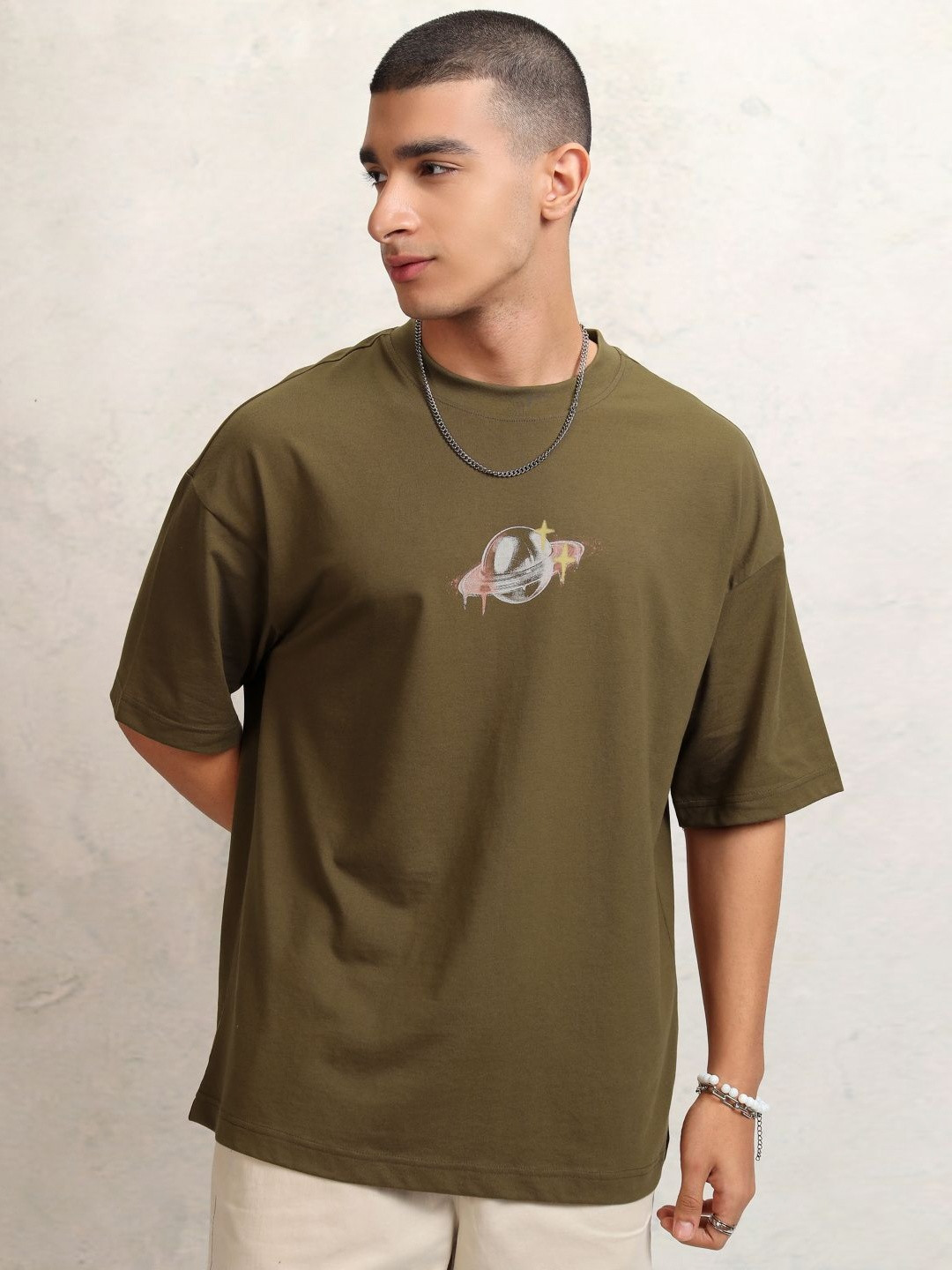 

HIGHLANDER Men Graphic Printed Graphic Print Others Round Neck Cotton Oversized T-Shirt, Brown