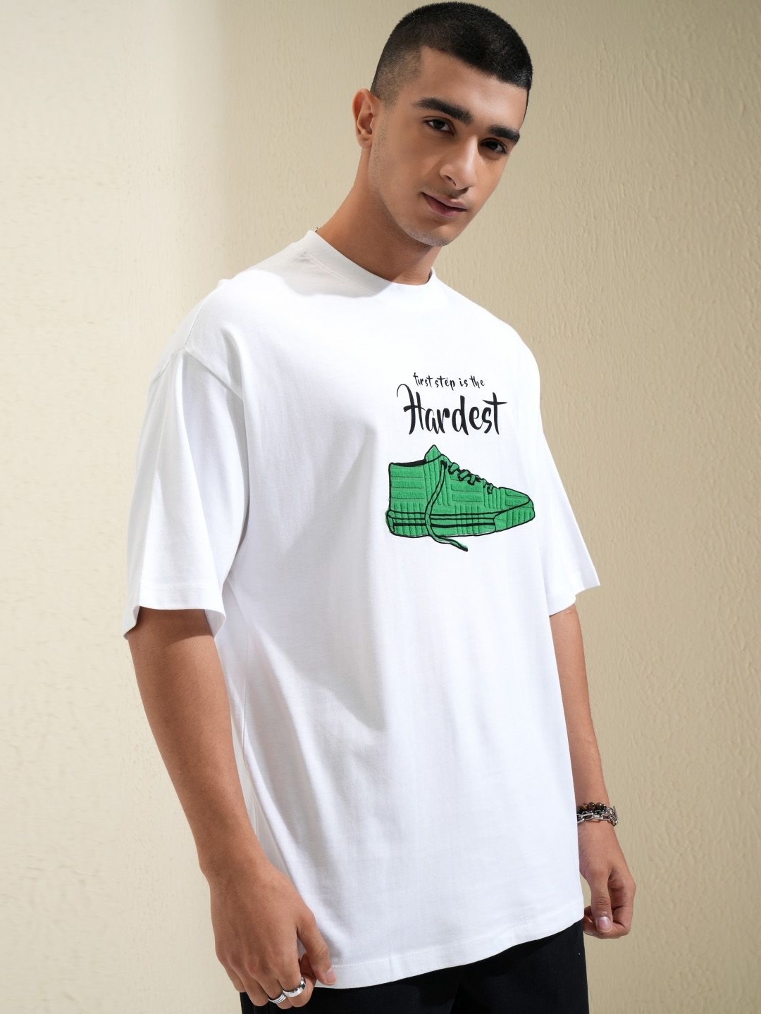

HIGHLANDER Men Graphic Printed Graphic Print Others Round Neck Cotton Oversized T-Shirt, White