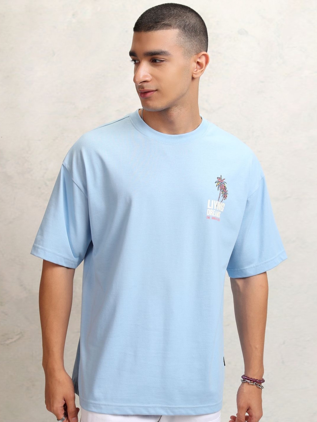 

HIGHLANDER Men Graphic Printed Graphic Print Others Round Neck Cotton Oversized T-Shirt, Blue
