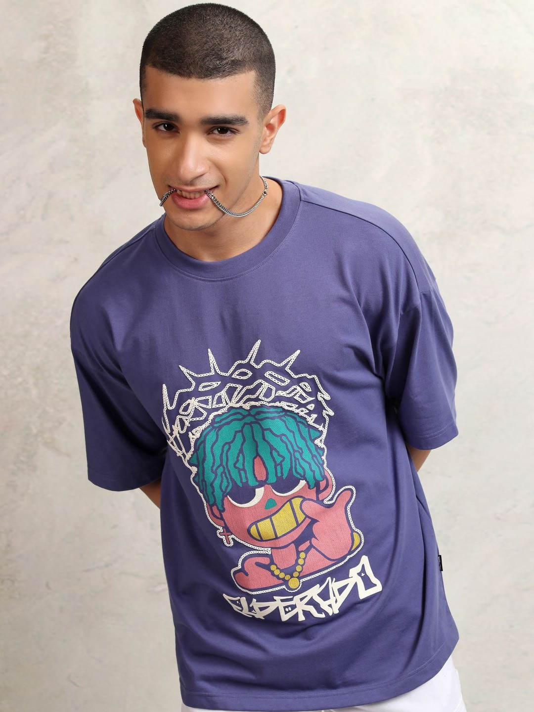 

HIGHLANDER Men Graphic Printed Graphic Print Others Round Neck Cotton Oversized T-Shirt, Purple