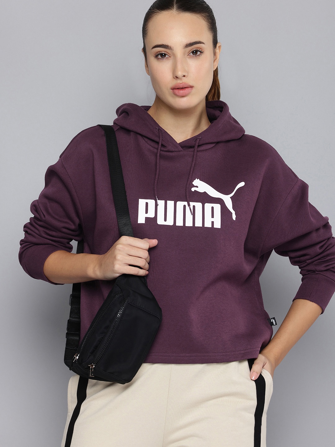 

Puma Brand Logo Printed Hooded Relaxed Fit Sweatshirt, Purple