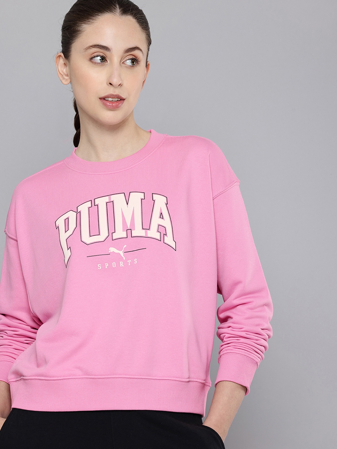 

Puma SQUAD Brand Logo Printed Relaxed Fit Sweatshirt, Pink