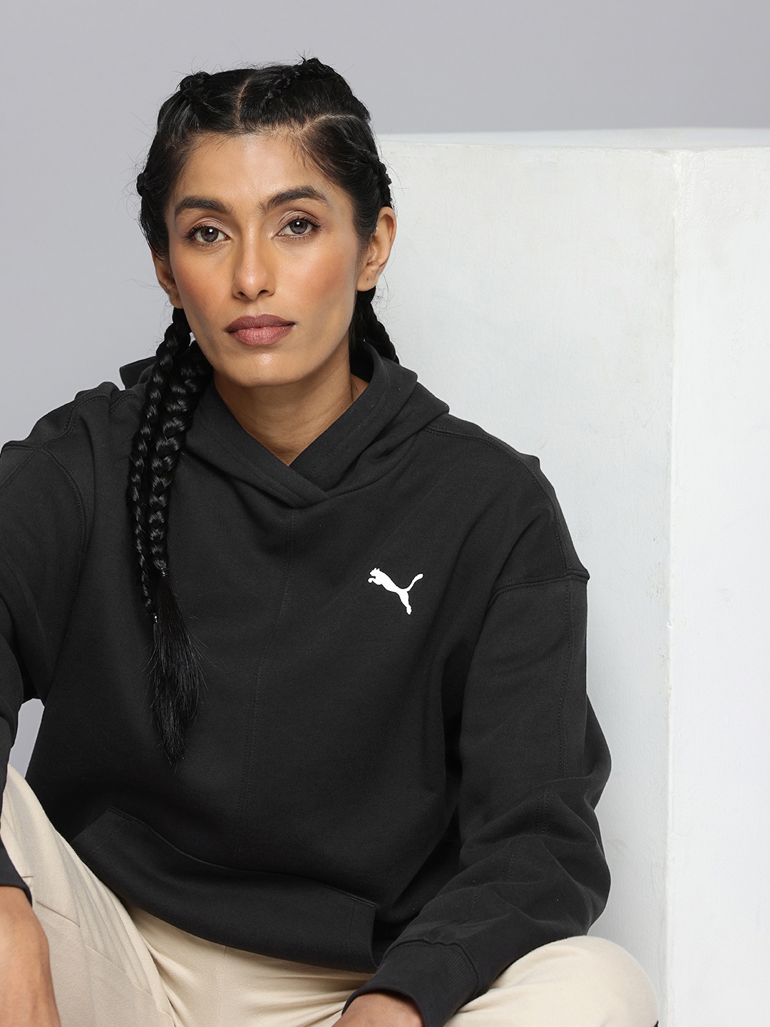 

Puma HER Pure Cotton Comfort Fit Hooded Sweatshirt, Black